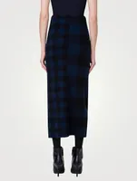 Merino Wool Gingham Jacquard Midi Skirt