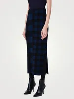 Merino Wool Gingham Jacquard Midi Skirt