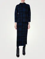 Merino Wool Gingham Jacquard Midi Skirt