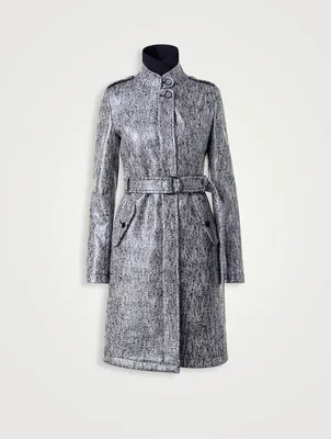 Lacquered Tweed Belted Coat