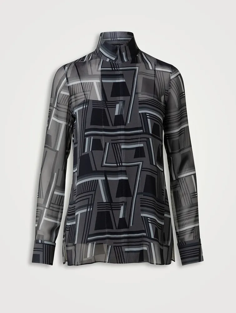 Silk Georgette Tunic Top Zig Zag Trapezoid Print