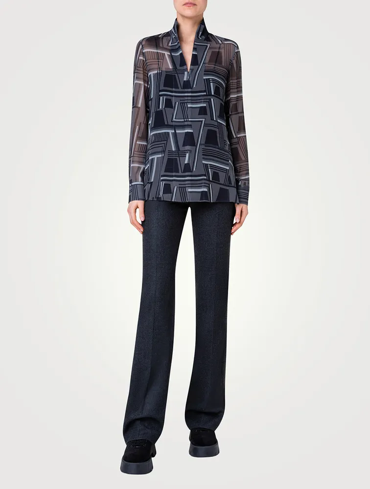 Silk Georgette Tunic Top Zig Zag Trapezoid Print