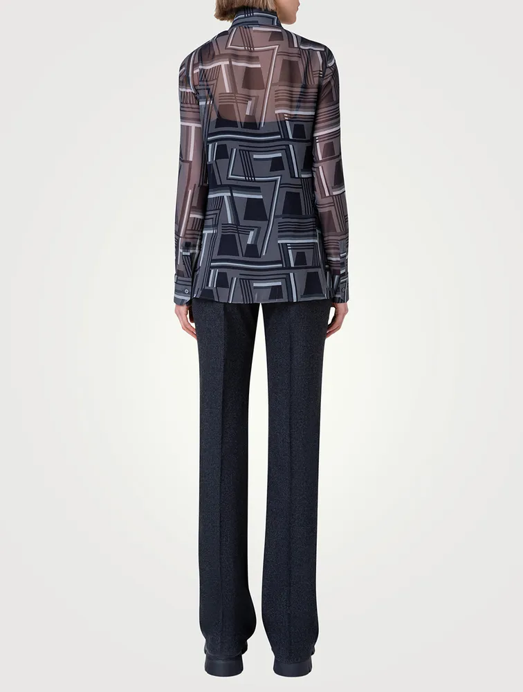 Silk Georgette Tunic Top Zig Zag Trapezoid Print