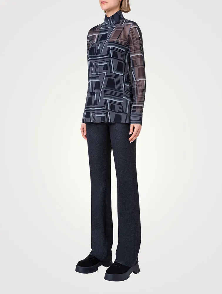 Silk Georgette Tunic Top Zig Zag Trapezoid Print