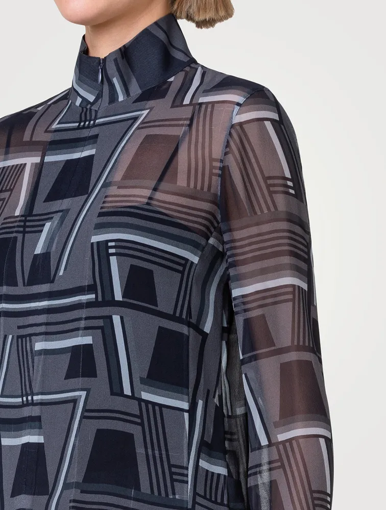 Silk Georgette Tunic Top Zig Zag Trapezoid Print