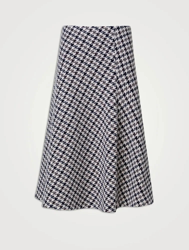 Wool Midi Skirt Houndstooth Print