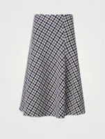 Wool Midi Skirt Houndstooth Print