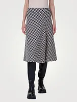 Wool Midi Skirt Houndstooth Print