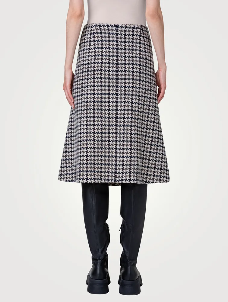 Wool Midi Skirt Houndstooth Print