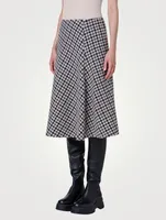 Wool Midi Skirt Houndstooth Print