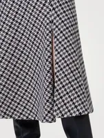 Wool Midi Skirt Houndstooth Print