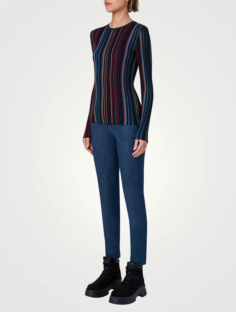 Irregular Striped Wool Silk Sweater