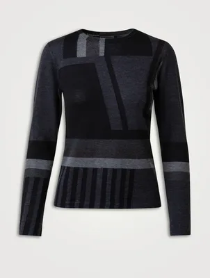 Zig Zag Trapezoid Intarsia Wool Silk Sweater