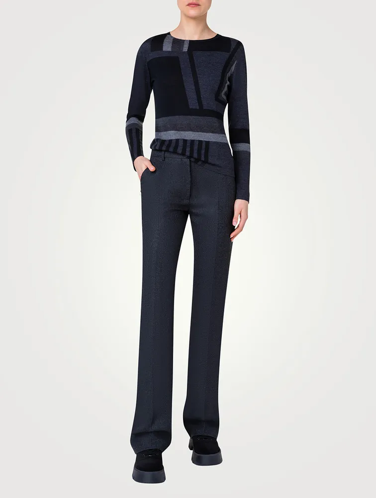 Zig Zag Trapezoid Intarsia Wool Silk Sweater