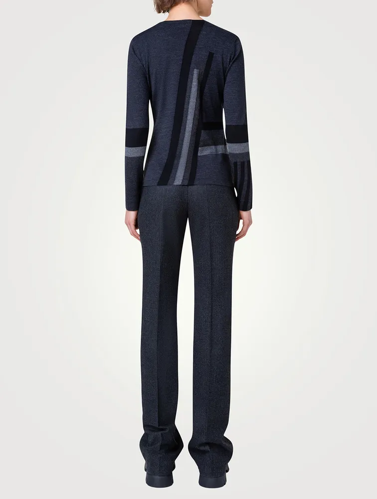 Zig Zag Trapezoid Intarsia Wool Silk Sweater