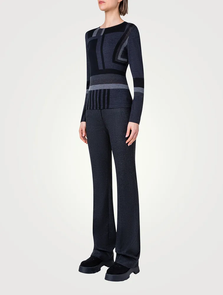 Zig Zag Trapezoid Intarsia Wool Silk Sweater
