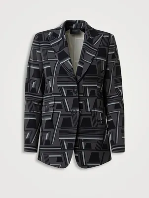 Percival Stretch Wool Crêpe Blazer Zig Zag Trapezoid Print