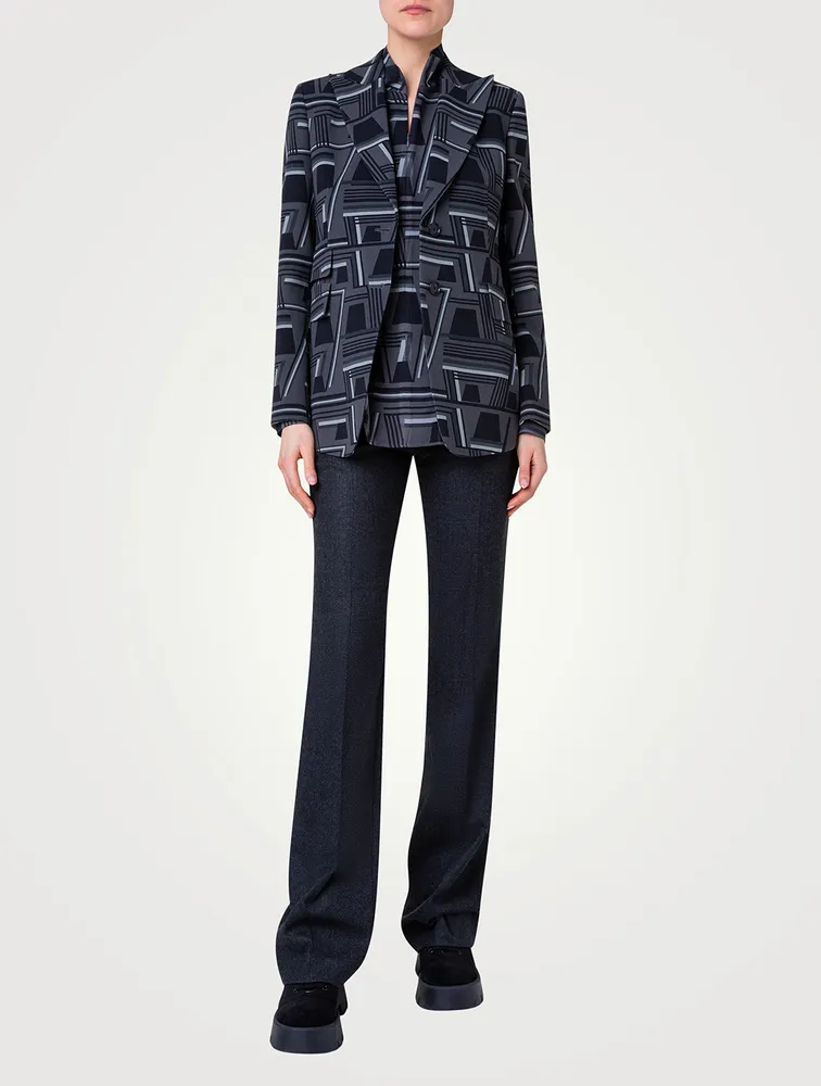 Percival Stretch Wool Crêpe Blazer Zig Zag Trapezoid Print