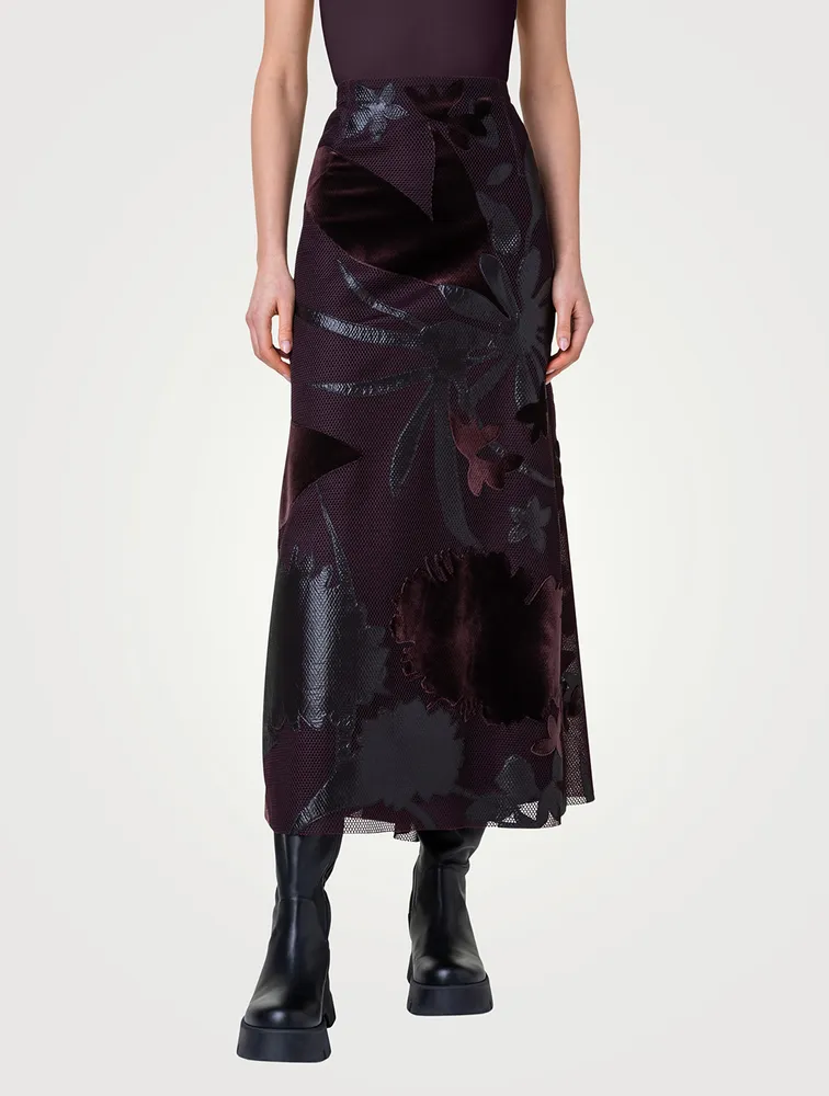 Techno Maxi Skirt With Floral Appliqué