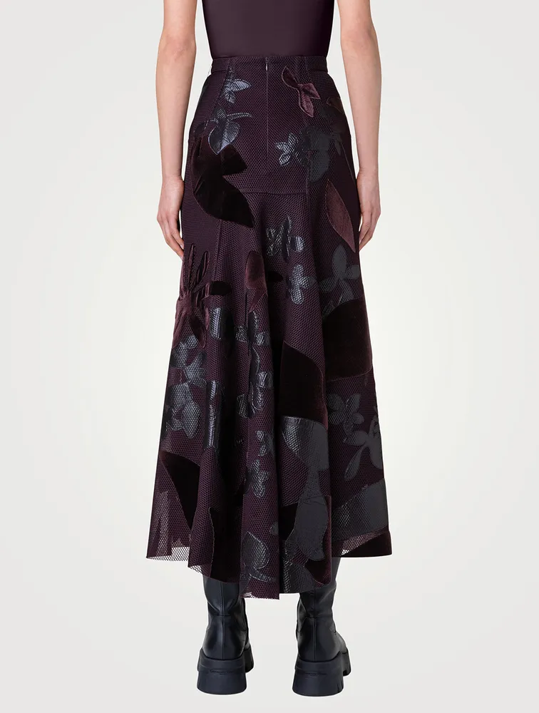 Techno Maxi Skirt With Floral Appliqué