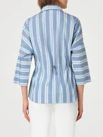 Drawstring Cotton Satin Shirt Stripe Print