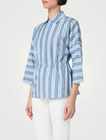 Drawstring Cotton Satin Shirt Stripe Print