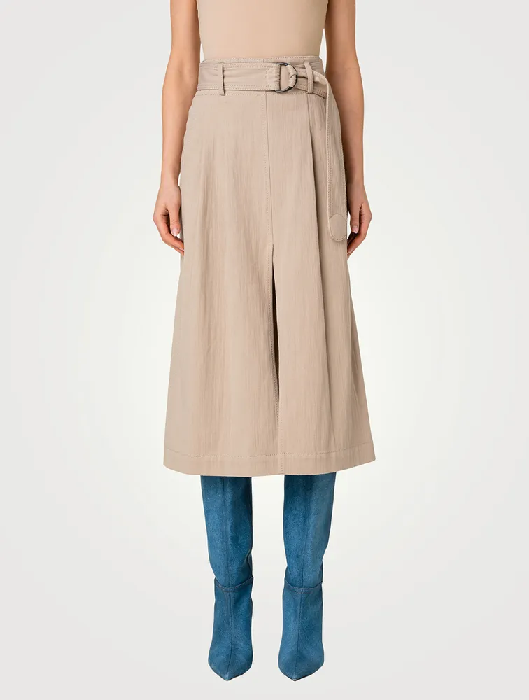 Belted Denim Midi Skirt