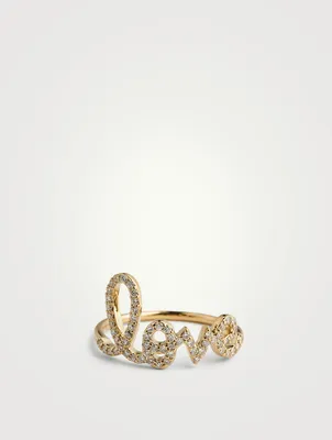 Large Love 14K Yellow Gold Ring With Diamonds