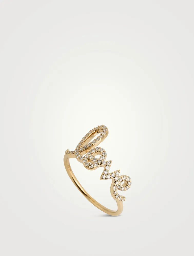 Large Love 14K Yellow Gold Ring With Diamonds