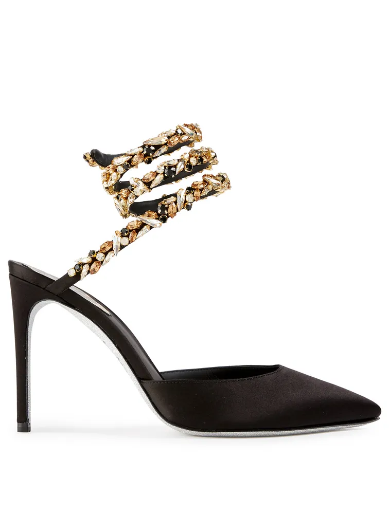 Satin Pumps With Crystal Strap