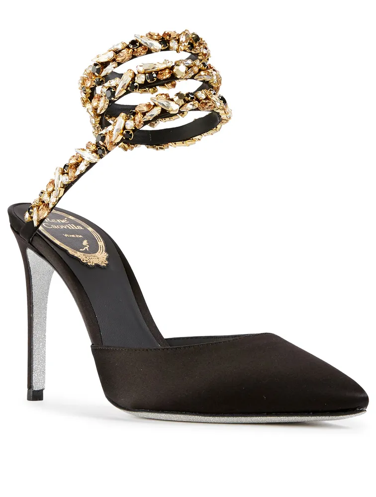 Satin Pumps With Crystal Strap