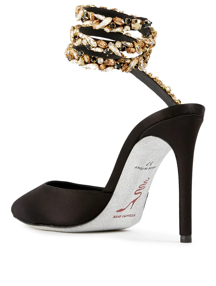 Satin Pumps With Crystal Strap