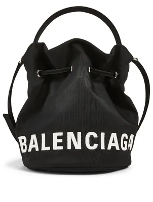 Balenciaga Wheel Drawstring Bucket Bag Extra Small Black