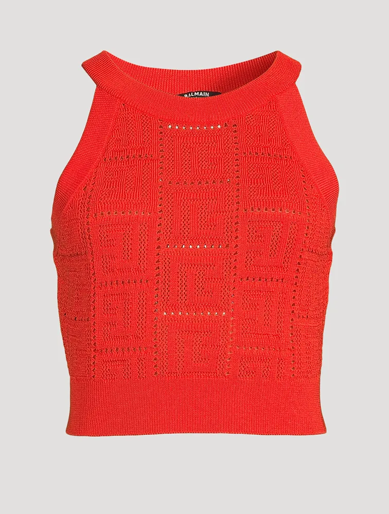 Balmain High Neck Monogram Knit Top