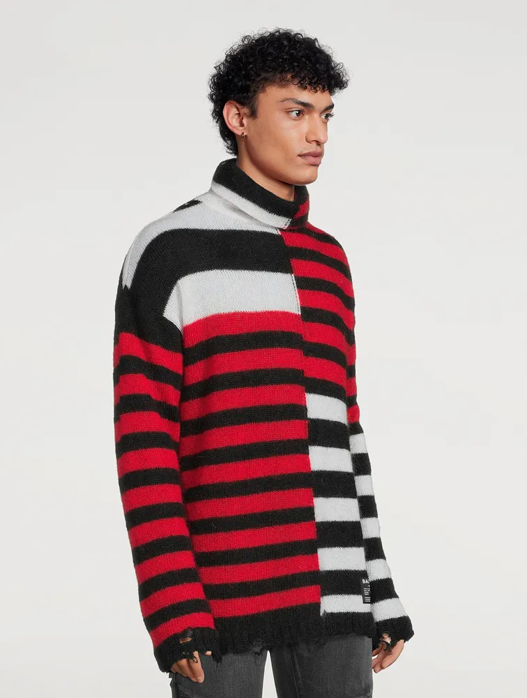 BALMAIN Wool-Blend Striped Turtleneck Sweater | Square One