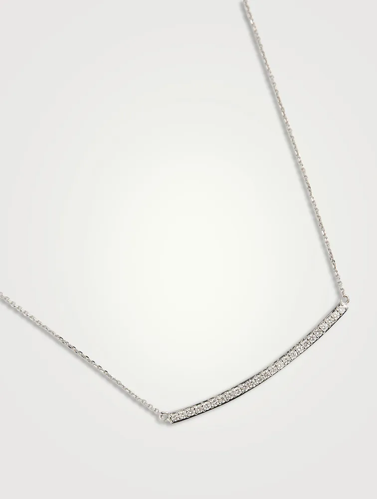 14K White Gold Diamond Bar Necklace