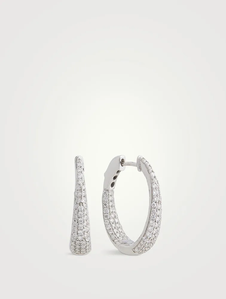 14K White Gold Inside Out Hoop Earrings With Pavé Diamonds