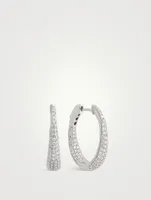 14K White Gold Inside Out Hoop Earrings With Pavé Diamonds