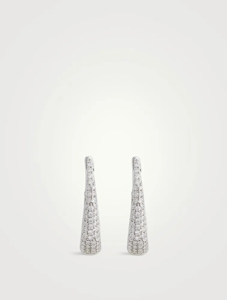 14K White Gold Inside Out Hoop Earrings With Pavé Diamonds
