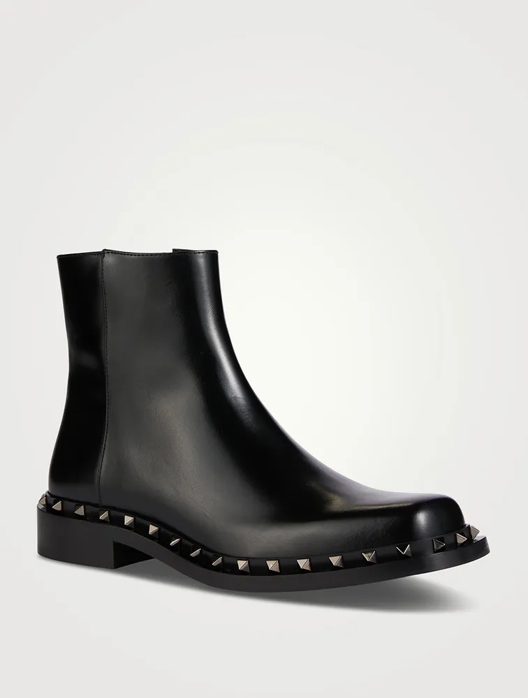 Rockstud Leather Ankle Boots