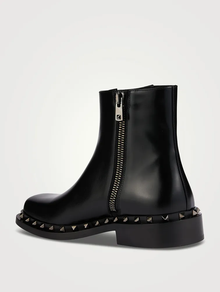 Rockstud Leather Ankle Boots