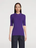 Compact Rib-Knit Short-Sleeve Top