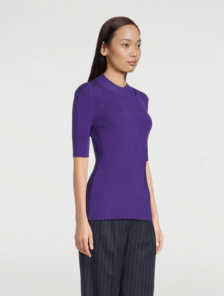 Compact Rib-Knit Short-Sleeve Top