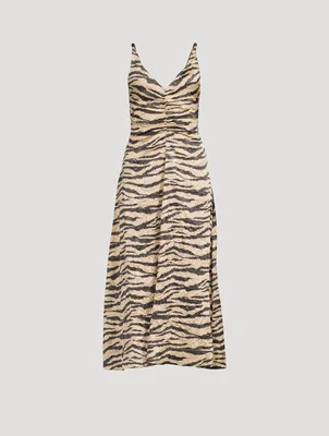Crinkled Satin Maxi Dress Zebra Print