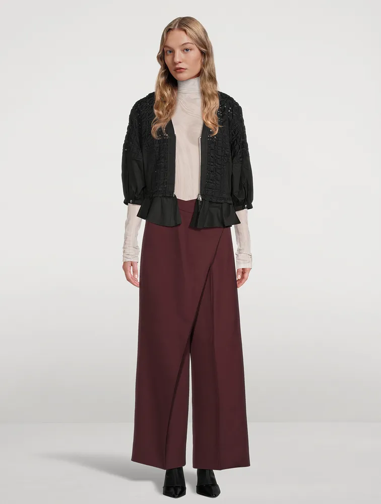 Crossfront wrap pants with wide legs