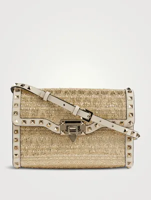 Small Rockstud Bouclé Raffia Crossbody Bag