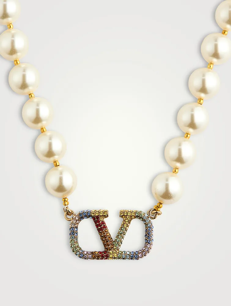 Rainbow Metal And Crystal Pearl Necklace