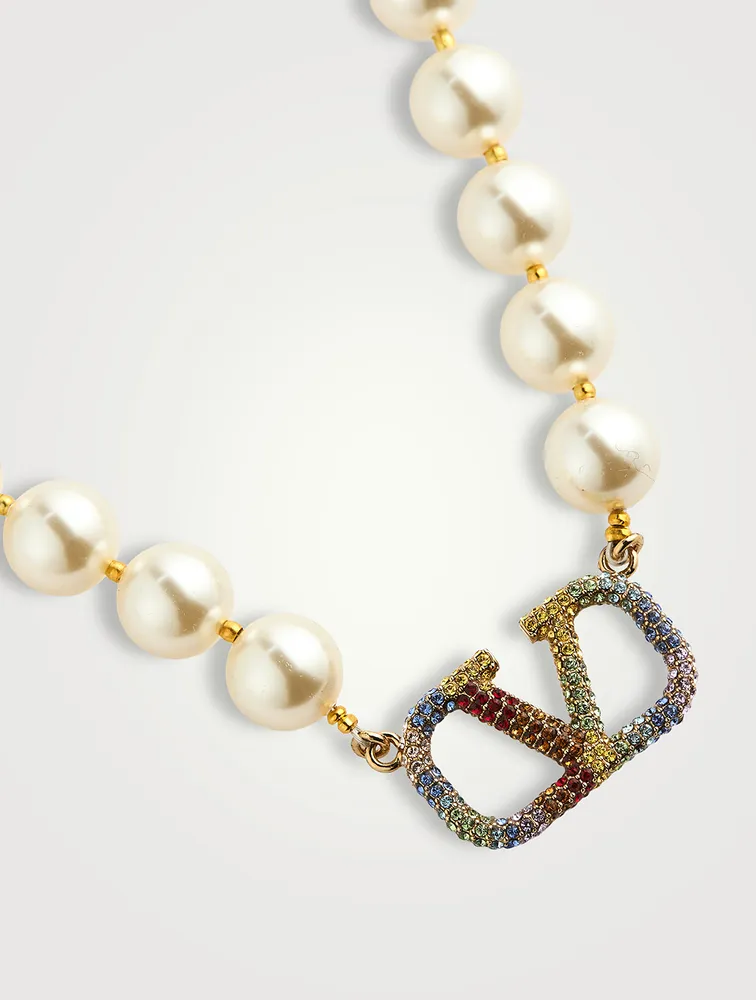 Rainbow Metal And Crystal Pearl Necklace