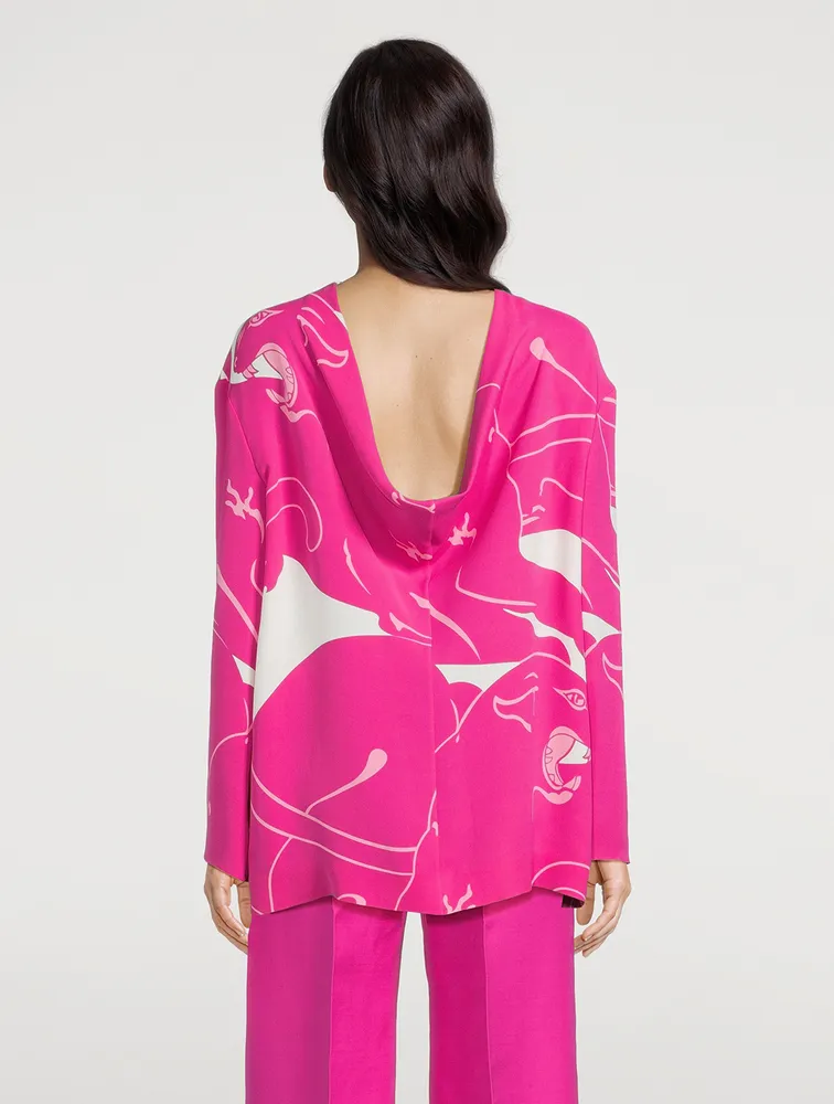 Draped-Back Cady Top Panther Print