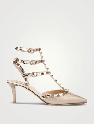 Rockstud Metallic Leather Ankle-Strap Pumps